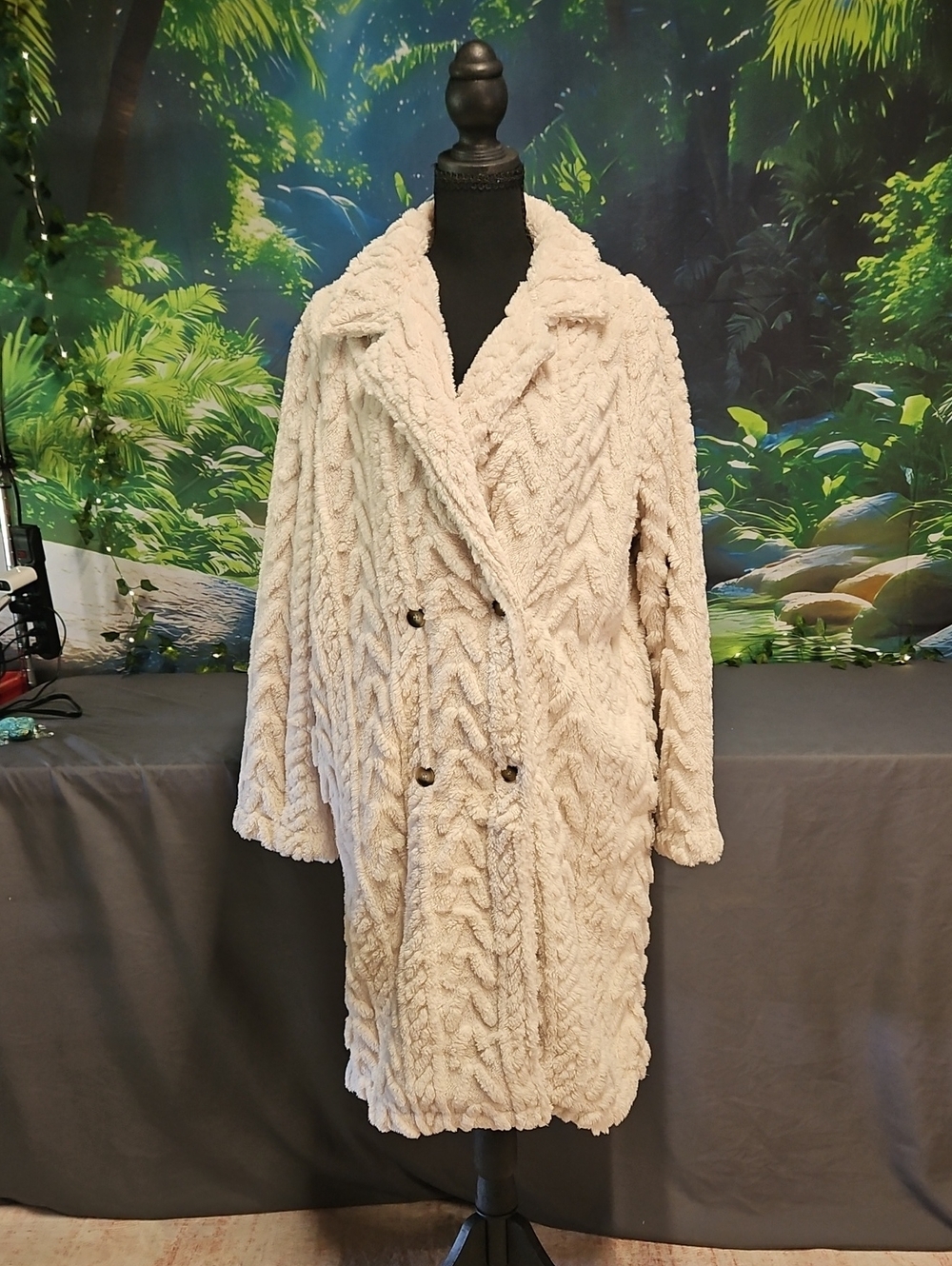 Cozy Double-Breasted Cream Faux-Sherpa Coat